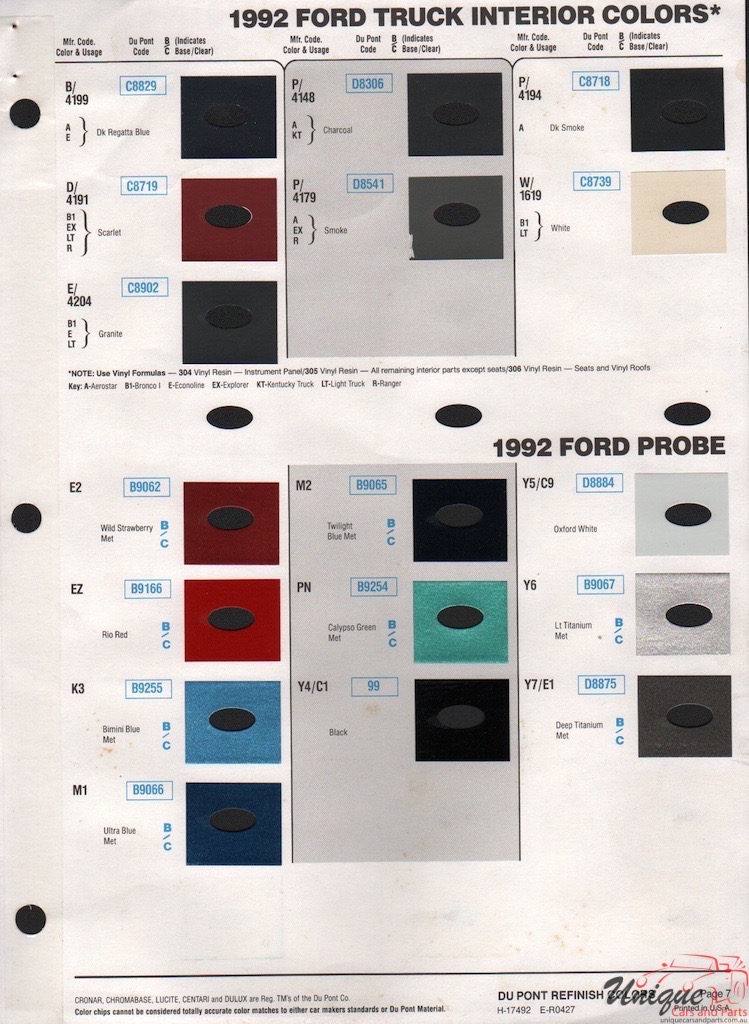 1992 Ford Probe Paint Charts DuPont